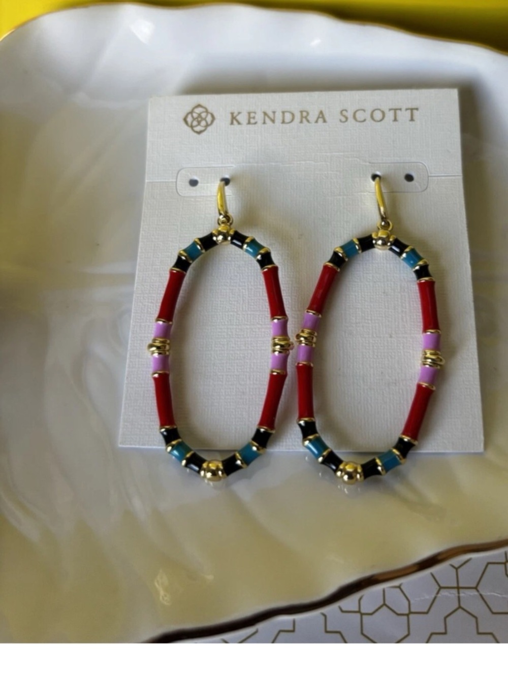 Kendra Scott Essie Open Frame Earrings Gold Red Mix NWT